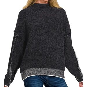 241. Black Raw Hem Mock Neck Chenille Sweater NEW without tags never worn